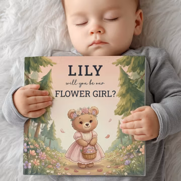 Personalized Flower Girl Proposal Gift, Teddy Bear Flower Girl, Custom Wedding Storybook With Name For Girl
