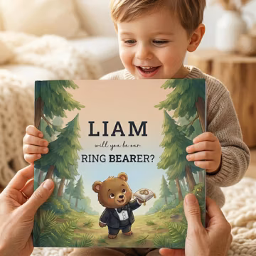 Personalized Ring Bearer Proposal Gift, Teddy Bear Ring Bearer, Custom Wedding Storybook With Name For Boy