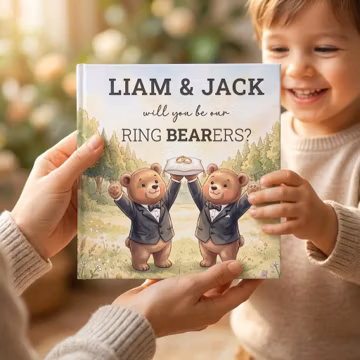Personalized Sibling Ring Bearers Proposal Gift, Teddy Bear Ring Bearer, Custom Wedding Storybook With Name For Boys