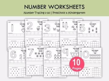 Number Tracing Worksheets 1–10 Printable | Preschool Math & Counting Practice | Trace Write Numbers | Pre K Kindergarten