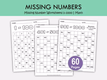 Missing Numbers Worksheets 1–1000 Printable | Number Sequencing Math Worksheets for Grades 1–3