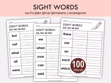 Printable Fry First 100 Sight Word Practice Worksheets for Kindergarten Readers