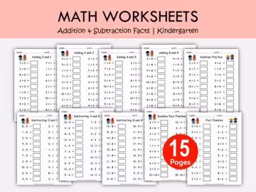 Addition and Subtraction Facts Worksheets Printable for Kids | Numbers upto 10 | Kindergarten Math Practice | 1st Grade Math Review Packet
