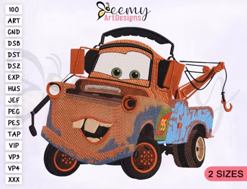 Tow Mater Truck Machine Embroidery Design, Truck Embroidery Designs, Mater Truck Embroidery Design, 2 Sizes Machine Embroidery Designs