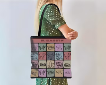 Custom Name Pig Tote Bag, Personalized Pig Lover Gift, Retro Farm Animal Shopper, Vintage Pig Graphic Tote, Unique Animal Lover Bag