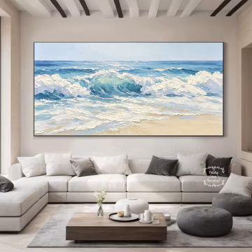 Ocean Wave Oil Painting Abstract Minimalist Impasto Nature Wall Decor Large Seascape Canvas Art Ocean Wave Oil Painting Textured Canvas Art