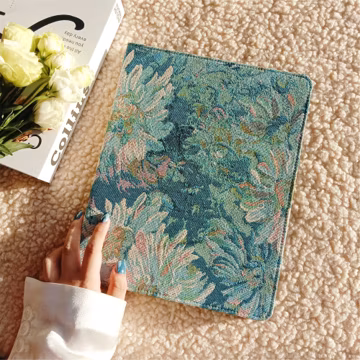 Vintage French Blues Embroidery Fabric iPad Case,iPad Air 11" 13" M4 iPad A16,iPad Pro 11" 13" M5,iPad Air 5 Pro 12.9'' iPad 10 mini 7