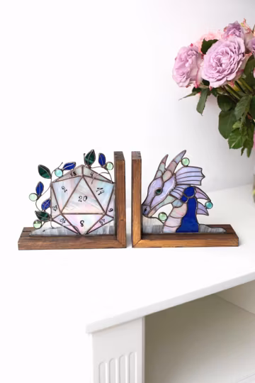 Dragon bookends Stained Glass Book ends Unique bookends Home decoration Sun catcher Handmade Stained glass art Shelf decor