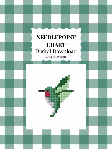 Mini Hummingbird Needlepoint Chart - Digital Download, Beginner Project, Needlepoint Bag Charm