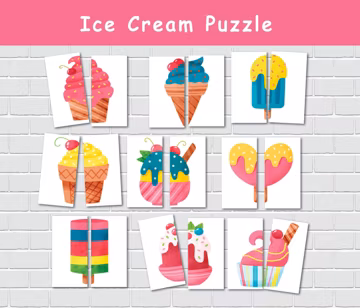 Ice Cream Matching Game, Symmetry Cards, Toddler Matching Activity, Preschool Learning, Montessori Material, Homeschool Resource
