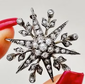 Vintage 925 sterling silver CZ zircon starbrust brooch
