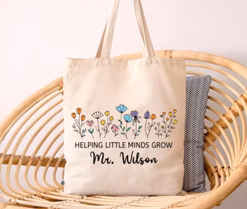 Helping Little Minds Grow Tote Bag, Personalized Teacher Tote Bag, Custom Name Teacher Gift, Teacher Appreciation Gift, Floral Teacher Bag