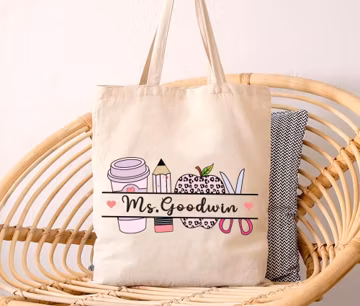 Personalized Teacher Tote Bag, Custom Name Teacher Bag, Teacher Appreciation Gift, Back to School Gift, Cute Classroom Supplies Tote Bag