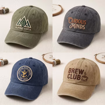 Personalized Embroidered Hat, Custom Logo or Text Baseball Cap, Bio Washed Cotton Cap, Team Apparel Gift, Employee Staff Gift for Work
