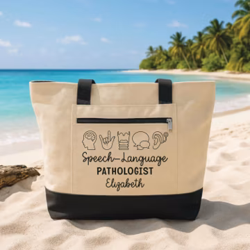 Speech Language Pathologist Tote Bag with Zipper, Personalized SLP Name Bag, Custom Therapist Gift, Speech Therapy Work Bag, Travel