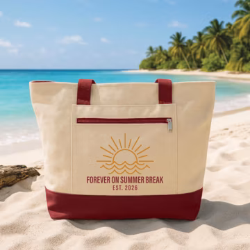 Personalized Summer Tote Bag with Zipper, Custom Year Canvas Tote Bag, Beach Travel Tote, Vacation Essentials Tote, Summer Travel Gift