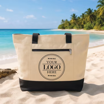 Custom Logo Tote Bag with Zipper, Personalized Business Canvas Bag, Company Logo Tote, Custom Branding Promotional Gift Bag