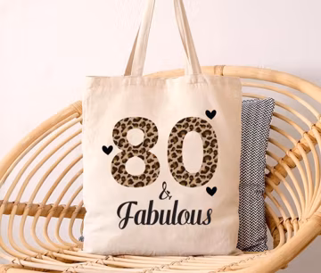 80 & Fabulous Tote Bag, Birthday Tote Bag, 80th Birthday Gift for Her, Leopard Print Birthday Bag, Milestone Birthday Gift, Party Gift Tote