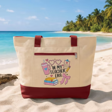 Custom Teacher Embroidered Zipper Tote Bag, In My Teacher Era Canvas Tote, School Work Bag, Back to School Gift, End of Year Educator Gift