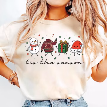 Tis the Season Holiday Shirt, Cute Christmas Graphic Tee, Snowman Sweater Present Santa Hat Design, Festive Winter Outfit, Christmas Gift