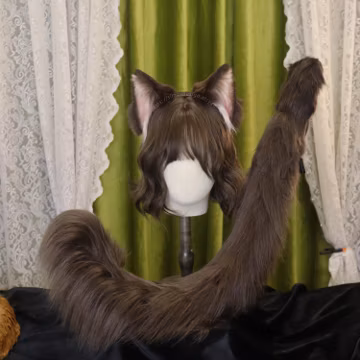 Faux Fur Cat Ears Headband & Tail Set: Cosplay Costume Ragdoll Cat Kitten