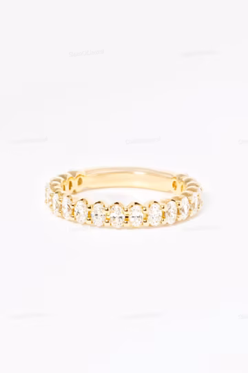 2.50 TC Oval Cut Moissanite Wedding Band, Oval Cut Half Eternity Band, 14K Solid Yellow Gold Matching Band, Oval Stacking Band, Wedding Band