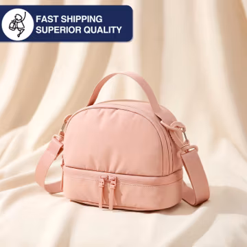 Pink Puffy Crossbody Bag | Double Layer Nylon Shoulder Bag | Cute Dumpling Purse with Adjustable Strap | Waterproof Travel Camera Bag
