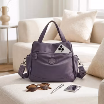 Everyday Small Purse Signature Urban Satchel, Water-Resistant Nylon Multi-Pocket purse, Lightweight Handbag, Versatile Travel Crossbody