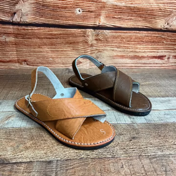 Mens Strappy Leather Huarache Sandals: Honey & Brown, Cushioned Sole
