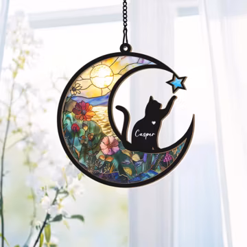 Personalized Cat Memorial With Cat Suncatcher, Custom Loss Of Cat Sympathy Gift, Pet Memorial Gift, Cat Memorial Gift, Cat Remembrance Gift