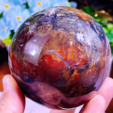 Natural Ocean Jasper Sphere: Polychrome Crystal Ball, Handmade Carving