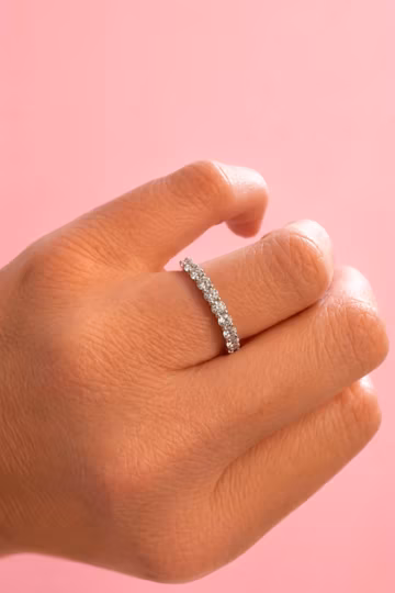 925 Sterling Silver Half Eternity Ring, Stackable Silver Band, Dainty Everyday Ring, Minimalist Wedding Band Cubic Zirconia