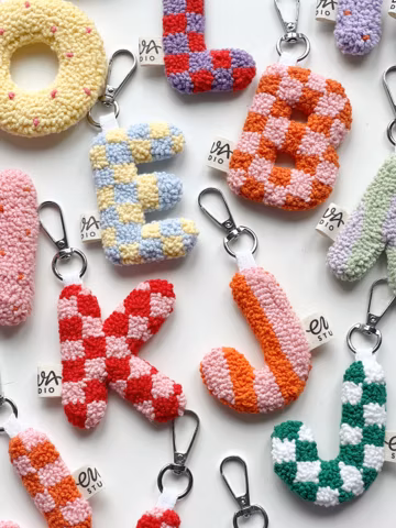 Personalized Punch Needle Initial Keychain, Custom Bag Charm