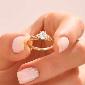 14k Solid Gold Oval Moissanite Engagement Ring, Twist Vine Solitaire Ring, Pave Infinity Moissanite Ring, Unique Leaf Style Bridal Ring