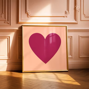 Burgundy Magenta Heart Square Art Print: Large Bold Heart on Peach Background (Digital Download)