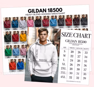 Gildan 18500 Hoodie Color & Size Chart (2 JPEG Files)