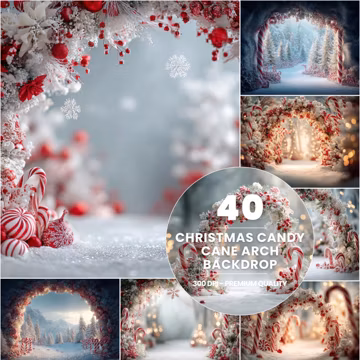 Christmas Candy Cane Arch Backdrop, Winter Wonderland Photo Scene (Digital Download)
