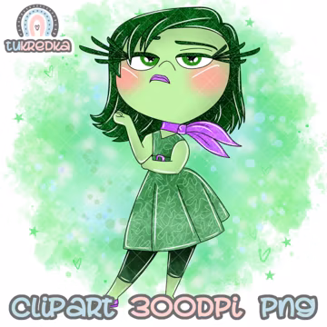 Inside Out Disgust Clip art PNG, Hand Drawn Cartoon Clipart Sublimation PNG Cartoon Art for Scrapbooking & Crafts