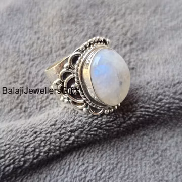 Rainbow Moonstone Ring: Handmade 925 Sterling Silver Boho Statement Ring