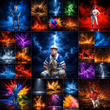 78 Sports Digital Backdrops with Fire Smoke Thunder Explosions