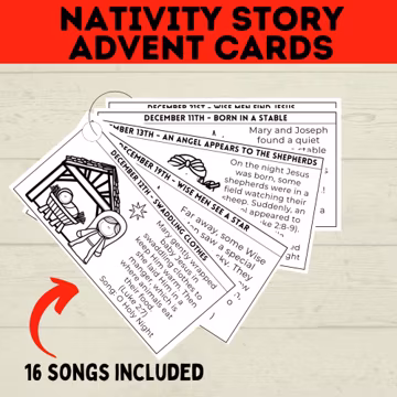 Kids Advent Calendar Nativity Story Cards Cutout Craft, Jesus Birth Sunday School Activity, Printable Digital Download