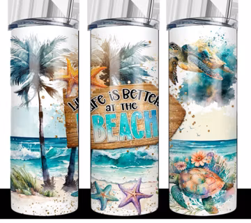 Beach tumbler, 20oz skinny tumbler for the beach, vacation tumbler gift idea, vacation tumbler with lid and straw