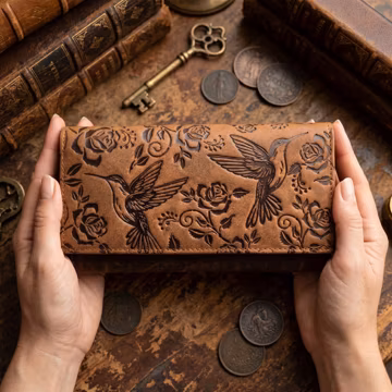 Boho Leather Wallet Tooled Floral Wallet for Women Leather Bifold Wallet Rose Engraved Continental Clutch Gift for Her Nature Lover Gift
