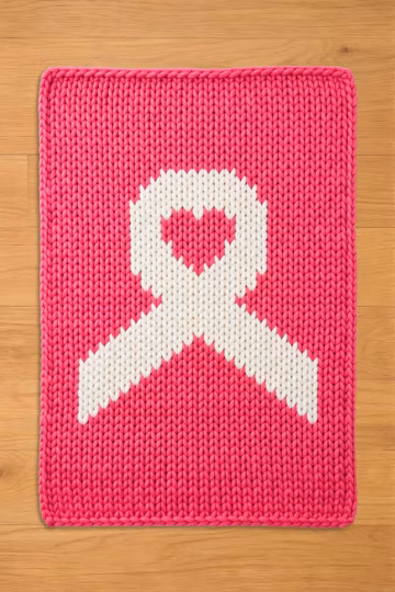 White Breast Cancer Ribbon Finger Knitting Pattern. Chunky Knit Blanket Pattern