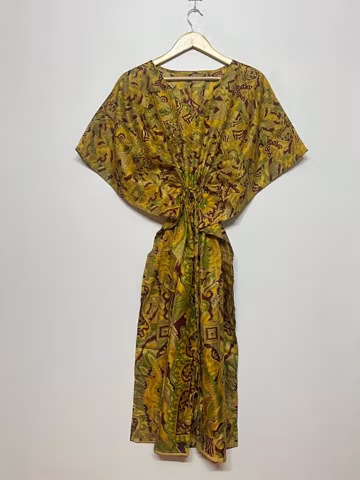 Handmade Silk Kaftan Dress, Boho Resort Wear Maxi, Long Vacation Beach Cover Up, Flowy Loungewear Gown, Unique Gift for Women