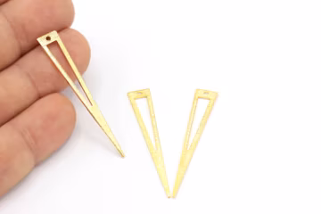 24k Gold Plated Hollow Triangle Charms, Triangle Necklace,Triangle Blanks,Textured Triangle Earrings, Triangle Pendant, 2Pcs,(8x50mm)ALT-561