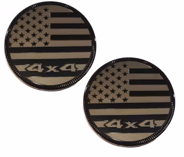 TWO- 4x4 Metal 3D American Flag Emblems 2.4" All Black Round USA Fender Badge Fits Jeep Wrangler Cherokee Liberty Trail Rated yj tj jk jl