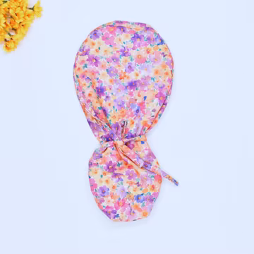 Pastel Floral Leaves Ponytail scrub caps for women, Surgical cap Satin Lined Option,Watercolor Floral Euro scrub cap for women. surgical hat