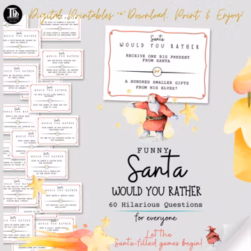 Santa Icebreakers for Kids, Teens, Whole Family Holiday Party Activity Dinner Xmas Table cards | Conversation Starters Reunions, Birthday..