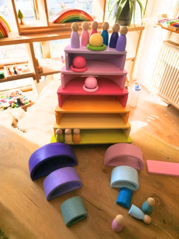 KırtKırt Wooden Pastel Rainbow Stacker | Montessori Learning Material | Waldorf Inspired Rainbow | Open Ended Wooden Set